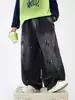 Jeans Rectos Holgados Estilo Coreano con Dobladillo Curvo para Niños Mayores, Temporada de Primavera y Otoño, Pantalones Nuevos de Moda 2026 para Niños con Estampado de Salpicaduras