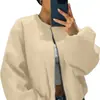 Chaqueta de Béisbol para Mujer de Otoño e Invierno Chaqueta Bomber Estilo Callejero Cuello Redondo Hombro Caído Manga de Linterna Cremallera Chaqueta Cardigan