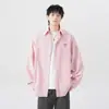 Camisa de Manga Longa Listrada Americana para Casal Masculina Primavera Tendência Marca Solta Camisa Bordada Sorriso Estilo Preppy Jaqueta Casual