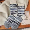 Calcetines Fair Isle Retro de Lana para Mujer Otoño e Invierno Estilo Étnico Artísticos de Caña Media Arrugados Largos Gruesos de Invierno
