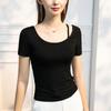 Camiseta sexy modal negra de verano para mujer, entallada, sin espalda, estilo occidental, estación europea, cuello bajo, top de primavera y verano