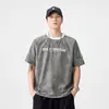 Camiseta Casual Americana de Alta Qualidade Tendência Estampada Manga Curta Masculina Verão Fina Sensação Fresca Justa ao Corpo Solta Gola Redonda Top Masculino