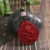 Mineral Cru Natural Cinábrio Areia Vermelha de Alto Teor Chaveiro Torre Wenchang Título da Lista Dourada Pingente de Chave Corrente para Celular