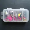 Set de 5 señuelos giratorios con anzuelos de pluma, señuelos de metal, señuelos de pesca, caja de almacenamiento portátil