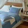 Set de Algodón de Cuatro Piezas Rayado Azul Denim de Gama Alta para Todas las Estaciones Funda de Edredón de Algodón Puro Sábanas Ropa de Cama Doble para B&B