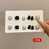 Brincos de tarraxa com flor de laço e pérola em gota de óleo, agulha de prata, conjunto de dez peças, brincos da moda para o dia a dia com um design único para mulheres