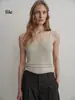 Camisola de punto hueca con escote en V y brillo fino de Bie para mujer, adecuada para usar como prenda exterior, sin espalda, top corto sin mangas para superponer