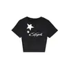 Camiseta de Verano Nuevo Estilo Hombro Derecho Cuello Redondo Manga Corta para Mujer, Marca de Moda Americana con Diseño de Estrella y Letra, Top Chica Picante
