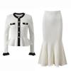 2025 Nuevo Estilo Otoñal Moda Francesa Femenina y Elegante Color Contrastante Cuello Redondo Botón Metálico Top + Traje de Falda