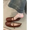 Couro Genuíno de Pele de Ovelha Camélia Flor Vintage Boca Rasa Couro Macio Sapato de Tira Única com Fivela para Mulheres Estilo Francês Sapatos de Festa Sapatos Mary Jane