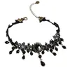 Collar de encaje negro estilo gótico vintage transfronterizo para mujer, cuello falso con borlas y pequeñas cuentas negras choker