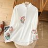 Camisa Artística Clássica Retrô Estilo Chinês Nova Primavera/Verão 2026 com Gola Alta, Bordado Abotoado, Camisa Feminina Tamanho Plus