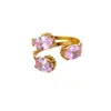 Anillo de Zirconia de Lujo Ojo de Diablo Acero Inoxidable Chapado en Oro de 18K Apertura Ajustable Anillo de Zirconia de Color Joyería de Moda