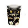 Fiesta de Nuevo Modelo Transfronteriza 2027 Año Nuevo Fondo Negro Chapado en Oro Suministros de Decoración para Fiesta Servilletas de Papel Mantel Vajilla Set de Arreglo