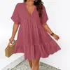 2026 Cross-Border Amazon Temu Novo Vestido Casual de Verão Feminino com Decote em V Profundo e Manga Curta Solto