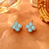 Exquisitos Pendientes de Turquesa de Trébol de Cuatro Hojas, Lujo Accesible, Gama Alta, Pendientes Geométricos de Moda y Versátiles, Pendientes Sencillos y Personalizados para Mujer