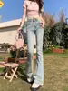 Jeans skinny elástico azul claro estilo retro americano plus size para mulheres, jeans da moda cintura alta estilo coreano