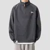 Moletom Meia-Zip com Gola Alta para Primavera, Outono e Inverno para Homens e Mulheres, Top Casual Simples com Estampa de Letras para Casais, Modelo Regular e Versão com Forro de Lã