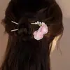 Pinza para el Cabello en Forma de U con Flor de Rosa Blanca Luna Suave con Cheongsam de la Dinastía Han Chinoiserie Pinza para el Cabello Accesorios de Lujo para el Cabello Tocado
