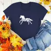 2023 comércio exterior tamanho europeu e americano cavalo casual estampa de grama gola redonda camiseta feminina manga curta