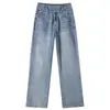 Jeans Wide Leg Cinza Preto Feminino Outono e Inverno 2024 Novo com Forro de Lã Espessado Retro Americano Cintura Alta Reta Calça de Perna Longa
