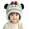 Touca de bebê, touca de tricô quente e grossa com proteção para as orelhas para outono e inverno, estilo fofo e doce para meninas, chapéu de lã à prova de vento