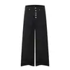 Calça Jeans Wide-Leg Masculina com Bolsos em Couro Patchwork Decorados com Botões, Novo Estilo Primavera, Estilo Minimalista de Alto Padrão, Calça Longa Casual Solta para Mulheres
