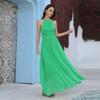 Vestido Longo de Verão com Gola Halter, Chiffon Verde Liso, Elegante Vestido para o Trabalho, Novo Modelo da Amazon em Estoque