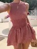 2026Tiktok Europeu e Americano Amazon Comércio Exterior Transfronteiriço Saia Curta Feminina Puffada sem Mangas Xadrez Retrô Francês