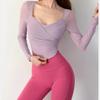 Ropa Deportiva Ajustada para Yoga, Top Transfronterizo de Malla con Parches Cruzados en las Mangas Largas, Chaleco de Otoño, Venta al por Mayor de Fitness