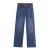 Camisa de Mezclilla de Capas Estilo Europeo y Americano para Mujer Transfronteriza 6147152 con Cinturón Jeans de Pierna Ancha de Tiro Bajo 7223225