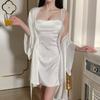 Pijama de seda Meishi Lanbing para mujer, camisón sexy de primavera y verano con tirantes y cuello halter, camisón puro con almohadilla para el pecho, traje 307