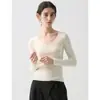 Suéter de Punto Yangzi Hilo 18 Calibre 48 Hilos 100% Lana Merino Cuello en V para Mujer, Top de Otoño Ajustado