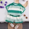 2024 Roupas Novas de Verão Finas de Manga Curta Listradas de Gola Redonda para Meninos, Frescas e Bonitas, Roupas para Bebê Menino, Tendência, Fabricante, Atacado