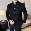Traje de Novio Estilo Chino Dropshipping, Vestido de Banquete Estilo Chino, Conjunto de Dos Piezas Traje de Cuello Alto de Alta Gama para Hombre en Stock