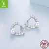 Yinziyun Original Plata de Ley S925 Pendientes de Perla Brillante Elegantes Pendientes de Perla con Circonita Centelleante Fabricante