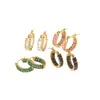 Pendientes de moda de lujo ligero estilo europeo y americano, pendientes de acero inoxidable chapado en oro de 18 quilates con circonitas cuadradas completas, pendientes de nicho de alta gama para mujer