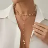Colar Cruz de Metal com Pingente de Especiaria Transfronteiriço Europeu e Americano Corrente de Clavícula em Y Elegante com Contas de Pérola Multicamadas