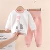 Conjunto de Roupa Térmica Infantil com Proteção para a Barriga de Cintura Alta Algodão Roupas de Outono para Bebê e Calças Roupa Infantil Espessada de Três Camadas