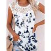 Chaleco informal holgado de algodón de colores con cuello redondo y borde de encaje con estampado floral para mujer de Amazon, estilo europeo y americano, verano 2022