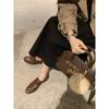 Mocasines Vintage Plegados de Piel de Vaca Suave Color Uva para Mujer con Tacón Grueso, Zapatos Planos de Cuero para Ponerse sin Cordones