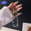 Cadena para Teléfono Móvil de Bola Redonda con Diamantes y Cuentas de Cristal de Gato, Lanyard Corto de Cabeza de Gato de Dibujos Animados de Moda, Cadena de Cristal Colorida para Teléfono Móvil
