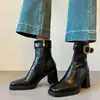 Versión de Piel de Oveja Suela Silenciosa Punta Cuadrada Tacón Alto Botines para Mujer Lujo Ligero Tacón Grueso Botas Adelgazantes Superficie Suave Versátiles Botas Adelgazantes Estilo Nuevo