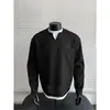 Camiseta de manga larga de punto gofrado, estilo dos piezas falsas, para hombre, adecuada para primavera y otoño, corte limpio, top de cuello redondo, camiseta base de corte holgado