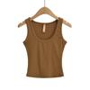 Chaleco deportivo básico de hilo elástico para primavera y verano 2024, estilo europeo y americano, sin mangas con cuello en U para chica sexy