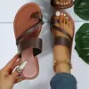 Sandalias Romanas Planas para Mujer 2023 Verano Nuevas Color Sólido Punta Redonda Slip-On Casual Talla Grande Chanclas para Exteriores Transfronterizas