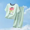 Pijamas para niños 2025 Nuevo Estilo Verano Delgado Pijamas de Manga Corta y Pantalón Largo para Niñas Ropa de Casa para Niños Ropa para Aire Acondicionado para Niños Grandes