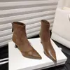 Botas de Moda Francesas Retro de Tacón Alto para Mujer 2026 Nuevas Sexy Puntiagudas Empalmadas Gamuza Tacón de Aguja Botines Cortos Botas Elásticas tipo Calcetín