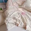 Conjunto de Colcha de Verão de Gaze Dupla 100% Algodão Classe A com Quatro Peças, Colcha de Verão Refrescante de Seda de Gelo Pequena, Colcha Refrescante de Ar Condicionado 100% Algodão, Colcha Fina de Verão