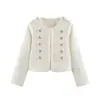Moda Feminina AliExpress 2026 Primavera Nova Jaqueta de Tweed com Design de Botões Duplos e Detalhes Florais